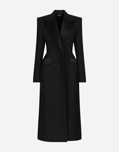 DOLCE & GABBANA DOUBLE-BREASTED WOOL GABARDINE TUXEDO COAT WITH PADDED HIPS