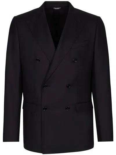 Dolce & Gabbana Double-breasted Wool Jacket In Blue