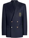 Dolce & Gabbana Men Double-breasted Wool Jacket With Patch In Blue