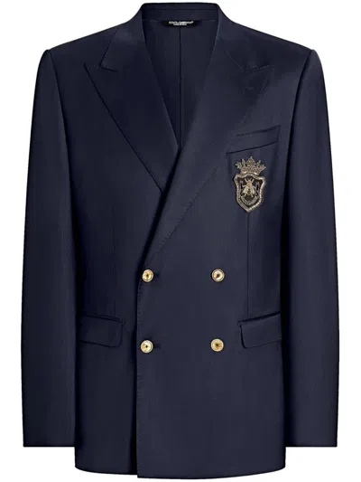 DOLCE & GABBANA DOUBLE-BREASTED WOOL JACKET WITH PATCH