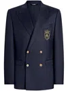 Dolce & Gabbana Embroidered Emblem Single-breasted Blazer In Blue