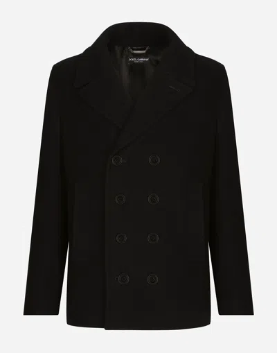 Dolce & Gabbana Double-breasted Knit Collar Peacoat In Black