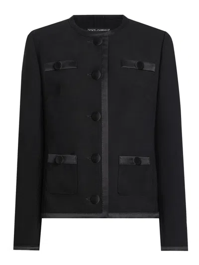 Dolce & Gabbana Double Crepe Single Breasted Jacket In Black