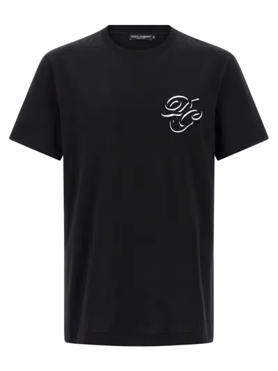Dolce & Gabbana Double Embroidery T Shirt In Black