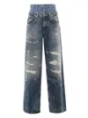 Dolce & Gabbana Women Blue Jeans With Layered Design And Distressed And Ripped Effect In Denim Woman In Blue