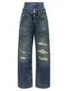 Dolce & Gabbana Women Blue Jeans With Layered Design And Distressed And Ripped Effect In Denim Woman In Multi