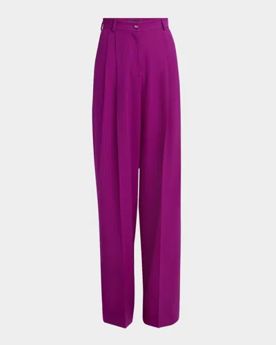 Dolce & Gabbana Double-pleated Straight-leg Wool Pants In Purple