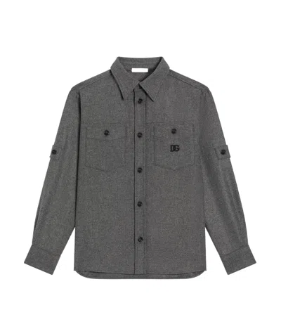 Dolce & Gabbana Double-pocket Logo Shirt In Gray