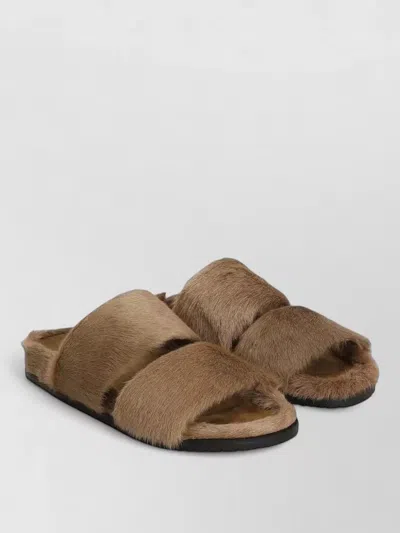 Dolce & Gabbana Double Strap Faux Fur Slide Sandals In Brown
