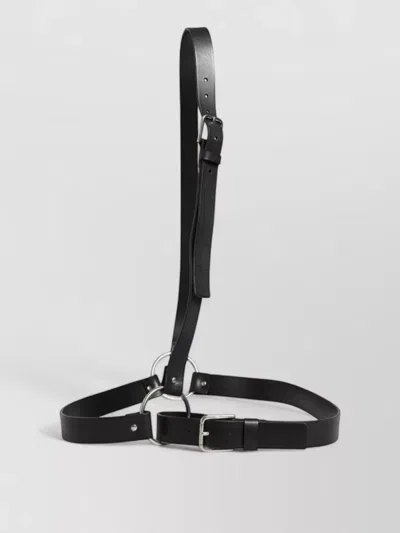 Dolce & Gabbana Double Strap Leather Belt Silver Buckles In Black