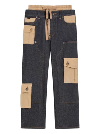 Dolce & Gabbana Kids' Double-waist Cargo-pocket Jeans In Black