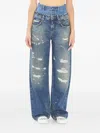 Dolce & Gabbana Double Waist Wide Leg Denim Trousers In Blue