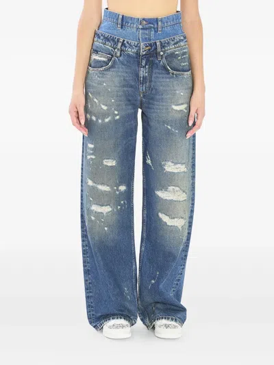 DOLCE & GABBANA DOUBLE-WAIST DISTRESSED JEANS