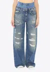 Dolce & Gabbana Women Blue Jeans With Layered Design And Distressed And Ripped Effect In Denim Woman In Blue