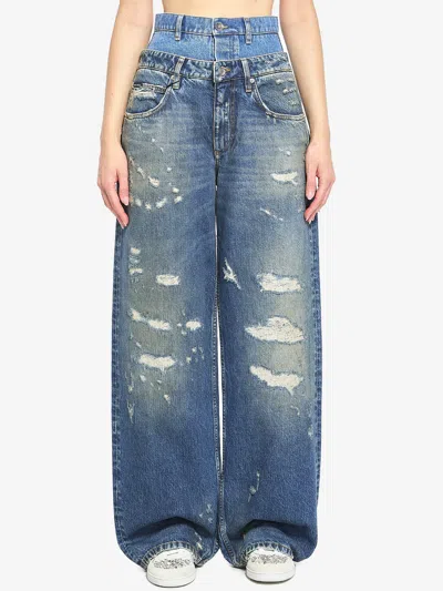 DOLCE & GABBANA DOUBLE WASITED DENIM JEANS
