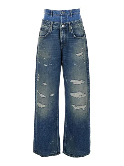 Dolce & Gabbana Double Wasited Denim Jeans In Blue