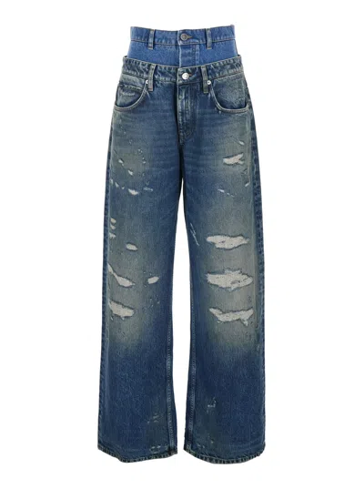 DOLCE & GABBANA BLUE JEANS WITH LAYERED DESIGN AND DISTRESSED AND RIPPED EFFECT IN DENIM WOMAN