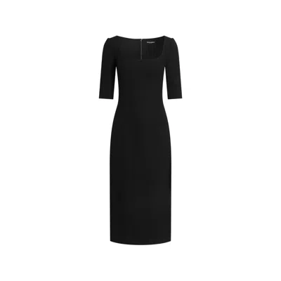 Dolce & Gabbana Double Wool Crepe Dress In Black