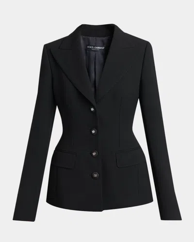 Dolce & Gabbana Double Wool Crepe Single-breasted Slim Jacket In Nero