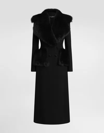 Dolce & Gabbana Double Wool Gabardine Coat In Black