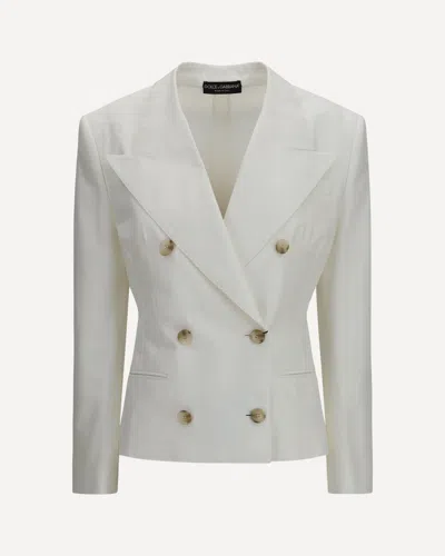 Dolce & Gabbana Double-breasted Cotton-silk Blazer In White