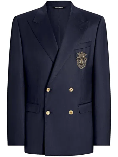 Dolce & Gabbana Double-breasted Button Jacket With Flap Pockets For Men In Blue