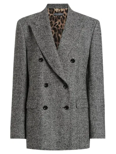 Dolce & Gabbana Double-breasted Chevron Jacket - Size 40 In Gray