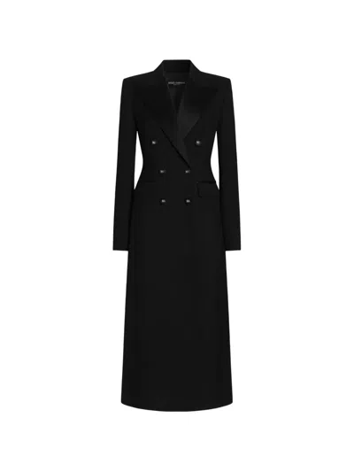 Dolce & Gabbana Double-breasted Coat In Double Wool Gabardine In Black