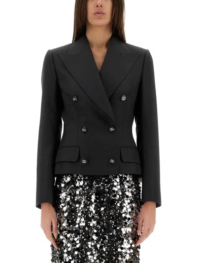 Dolce & Gabbana Double-breasted Dolce Jacket With Dg-branded Buttons In Black