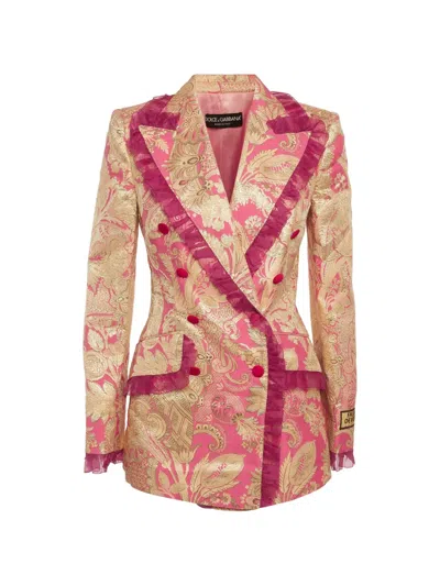 Pre-owned Dolce & Gabbana Double-breasted Floral-print Blazer In Pink