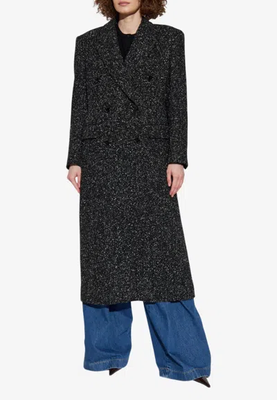 Dolce & Gabbana Double-breasted Houndstooth Wool Coat In Black