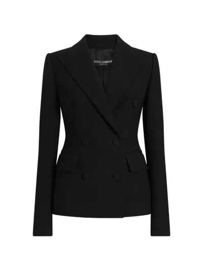 Dolce & Gabbana Double-breasted Jacket In Double Wool Crêpe In Black