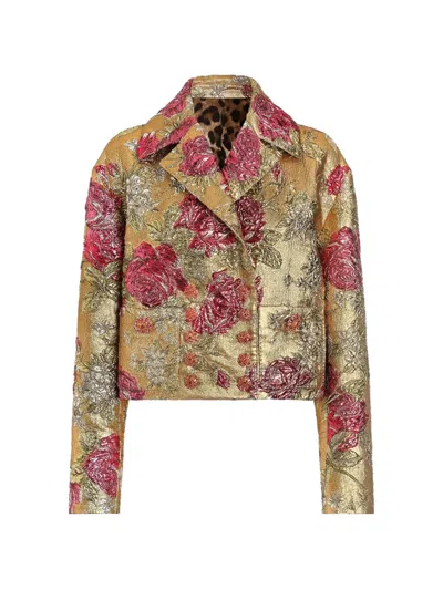 Dolce & Gabbana Double-breasted Jacket In Floral Jacquard In Multi