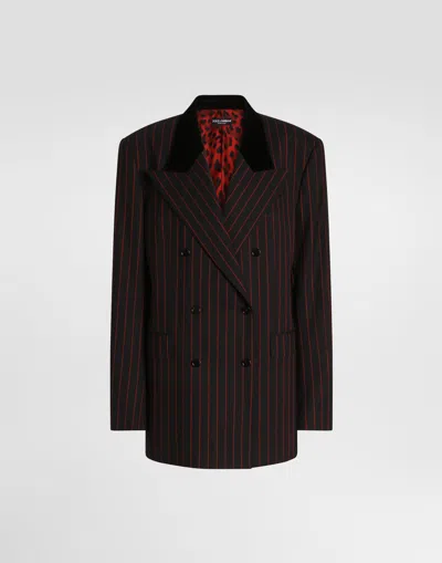 Dolce & Gabbana Double-breasted Jacket In Pinstripe Wool In Burgundy