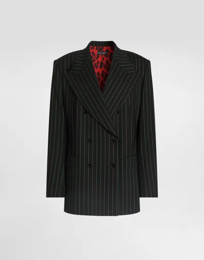 Dolce & Gabbana Double-breasted Jacket In Pinstripe Wool In Black