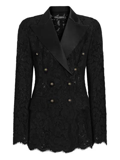 Dolce & Gabbana Double-breasted Lace Blazer In Black