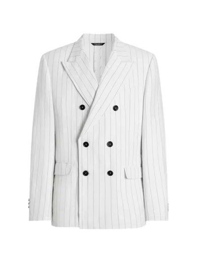 Dolce & Gabbana Double-breasted Linen And Wool Jacket In White