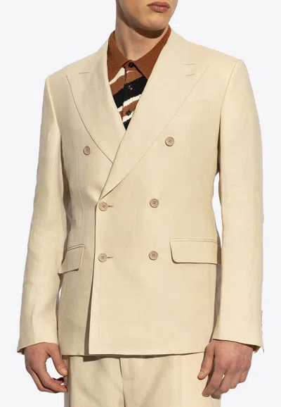 Dolce & Gabbana Double-breasted Linen Blazer In Neutral