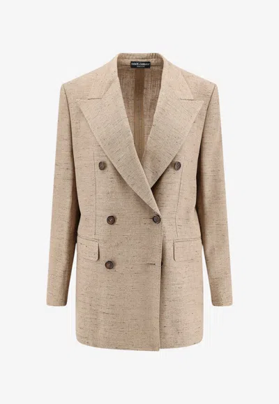Dolce & Gabbana Double-breasted Linen Blend Jacket In Beige