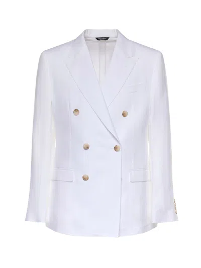 Dolce & Gabbana Double-breasted Linen Jacket In White