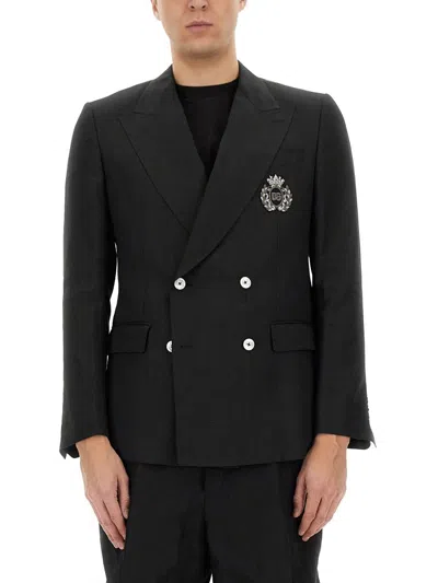 Dolce & Gabbana Dolce  Gabbana Heraldic Emblem Double-breasted Tailored Jacket In Black