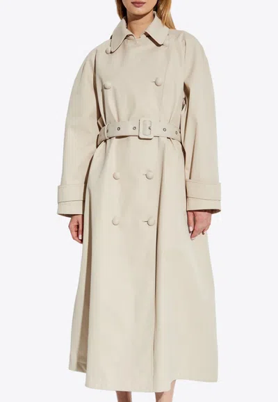Dolce & Gabbana Double-breasted Long Trench Coat In Neutral