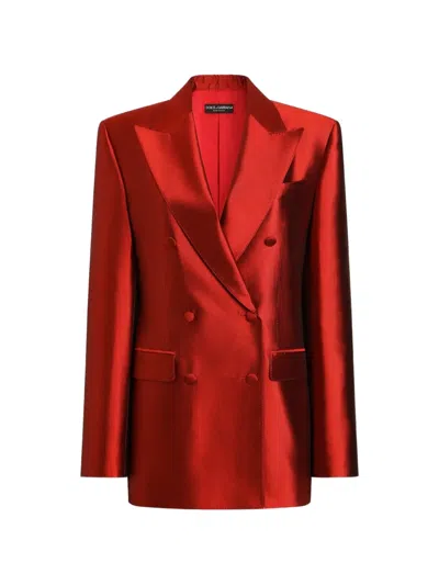 Dolce & Gabbana Double-breasted Mikado Shantung Jacket In Red