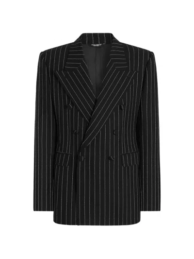Dolce & Gabbana Double-breasted Pinstripe Blazer In Black