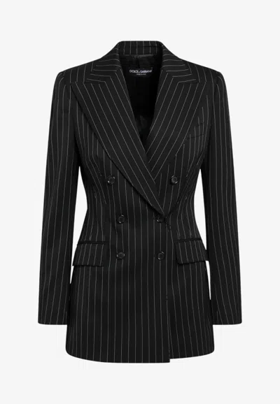 Dolce & Gabbana Double-breasted Pinstripe Blazer In Blue