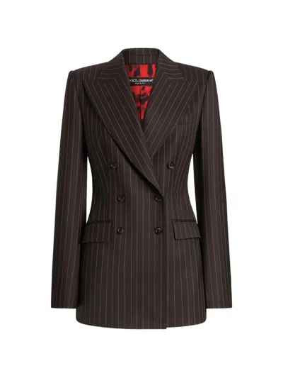 Dolce & Gabbana Double-breasted Pinstripe Turlingon Blazer In Brown