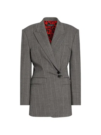 Dolce & Gabbana Double-breasted Pinstripe Wool Jacket In Gray