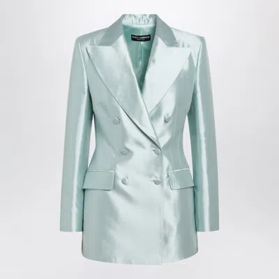 Dolce & Gabbana Double-breasted Shantung Silk Jacket In Light Blue