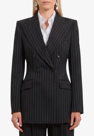 Dolce & Gabbana Double-breasted Stripe Blazer In Black