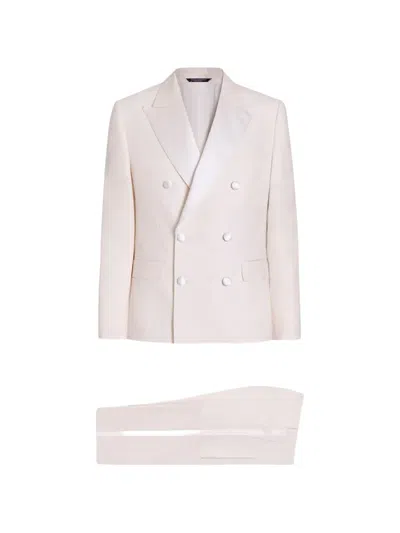 Dolce & Gabbana Double-breasted Suit In Linen Canvas In Neutral